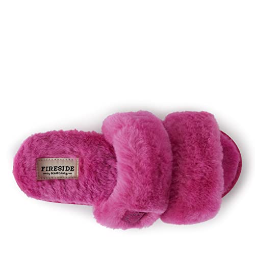 Dearfoams Women's Fireside Benalla All Over Shearling Double Band Easy on/Off Slide Slipper, Paradise Pink, 8