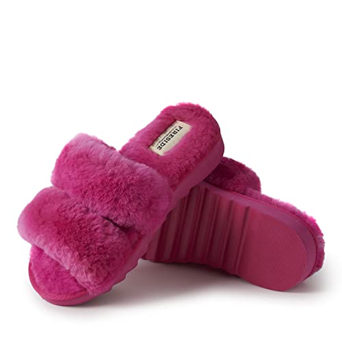 Dearfoams Women's Fireside Benalla All Over Shearling Double Band Easy on/Off Slide Slipper, Paradise Pink, 8