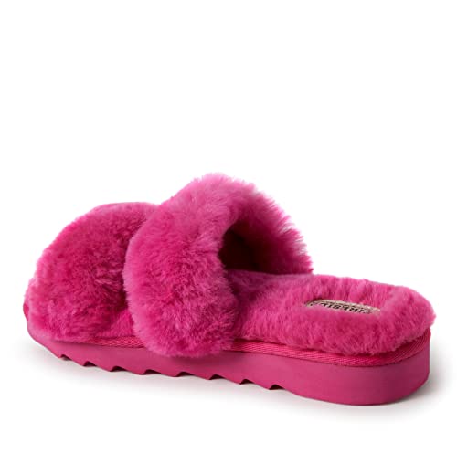 Dearfoams Women's Fireside Benalla All Over Shearling Double Band Easy on/Off Slide Slipper, Paradise Pink, 8