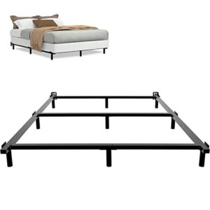 king size metal bed frame 7 inch support bed frame for box spring and mattress set 9-leg base heavy duty bedframe tool-free easy assembly black