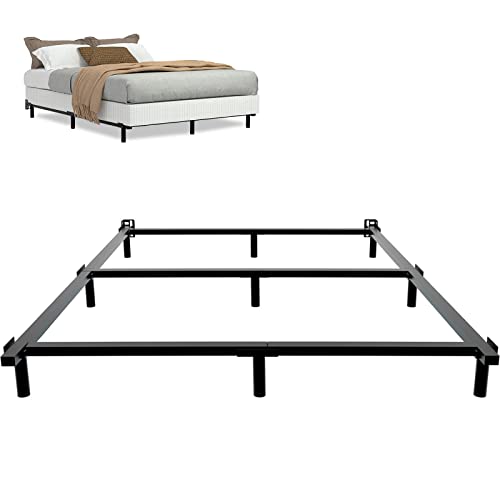 King Size Metal Bed Frame 7 Inch Support Bed Frame for Box Spring and Mattress Set 9-Leg Base Heavy Duty Bedframe Tool-Free Easy Assembly Black