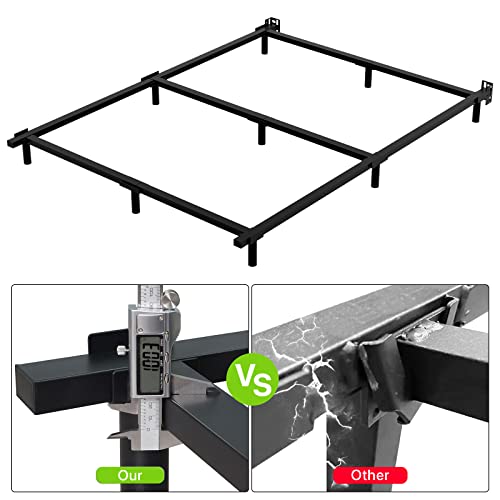 King Size Metal Bed Frame 7 Inch Support Bed Frame for Box Spring and Mattress Set 9-Leg Base Heavy Duty Bedframe Tool-Free Easy Assembly Black