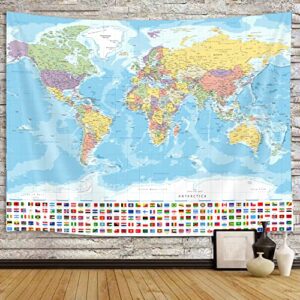 world map tapestry wall hanging, map of the world with national educational wall tapestries room decor, boys girls kids map wall tapestry for bedroom living room office classroom (60x40")