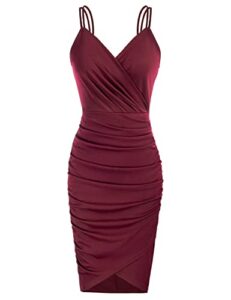 grace karin spaghetti straps bodycon pencil dress v-neck wedding guest dress wine red xl