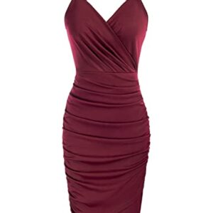 GRACE KARIN Spaghetti Straps Bodycon Pencil Dress V-Neck Wedding Guest Dress Wine Red XL