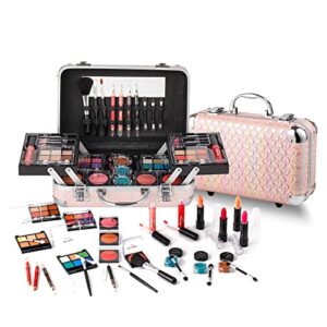 hot sugar all in one makeup set for teenager girls 10-12 full makeup kit for beginners includes eye shadow palette blush lip gloss lipstick lip pencil eye pencil brush mirror (pink heart)