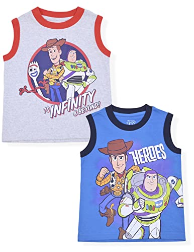 Disney Toy Story Woody & Buzz Lightyear Boys’ 2 Pack Tank Top for Toddler and Little Kids - Blue/Grey