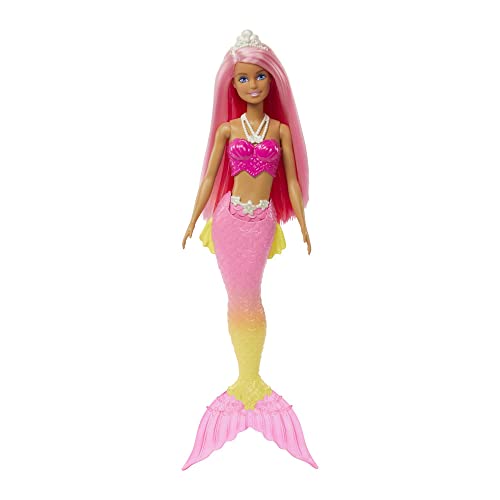 Barbie Dreamtopia Mermaid Doll, Pink Hair, Pink & Yellow Ombre Tail & Tiara Accessory