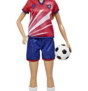 Barbie Soccer Fashion Doll with Blonde Ponytail, Colorful #9 Uniform, Cleats & Tall Socks, Soccer Ball 11.5 inches