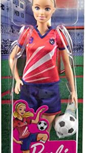 Barbie Soccer Fashion Doll with Blonde Ponytail, Colorful #9 Uniform, Cleats & Tall Socks, Soccer Ball 11.5 inches