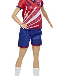 Barbie Soccer Fashion Doll with Blonde Ponytail, Colorful #9 Uniform, Cleats & Tall Socks, Soccer Ball 11.5 inches