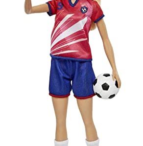 Barbie Soccer Fashion Doll with Blonde Ponytail, Colorful #9 Uniform, Cleats & Tall Socks, Soccer Ball 11.5 inches