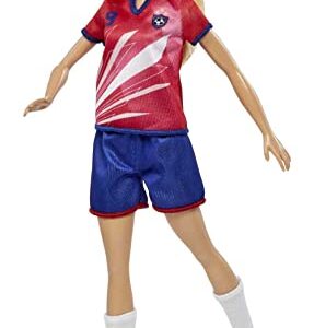 Barbie Soccer Fashion Doll with Blonde Ponytail, Colorful #9 Uniform, Cleats & Tall Socks, Soccer Ball 11.5 inches