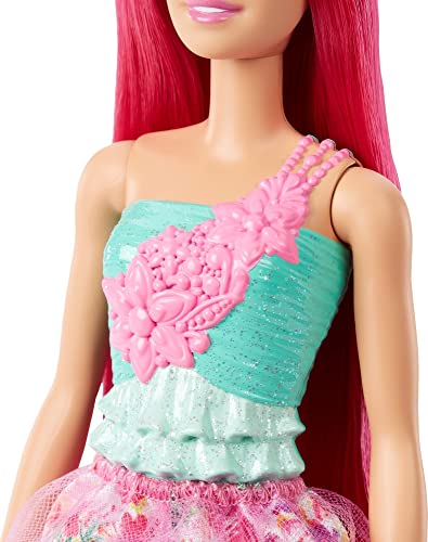 Barbie Dreamtopia Royal Doll with Dark-Pink Hair & Sparkly Bodice Wearing Removable Skirt, Shoes & Headband