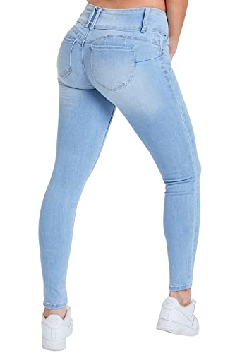 YMI Women’s Mid Rise Skinny Jeans, Wannabettabutt, Sustainably Made, Zip Fly, 3-Button, Fitted, Trendy, Butt-Lifting Stretchy Denim, Mid Waisted Jean, Full Length