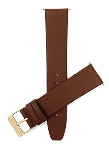 shoptictoc quick release leather watch band for skagen - light brown - slim replacement watch strap for skagen smart watch bands and classic watches - gold buckle - 18mm