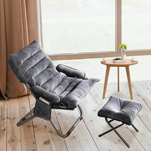 faytn living room lazy chair with ottoman, foldable lounge reclining armchair comfy chair with side pocket footrest for bedroom/office/hosting, grey