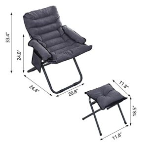 Faytn Living Room Lazy Chair with Ottoman, Foldable Lounge Reclining Armchair Comfy Chair with Side Pocket Footrest for Bedroom/Office/Hosting, Grey