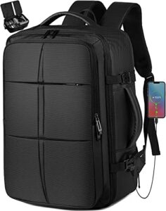 travel backpack, carry on backpack flight approved with usb charging port, extra large backpack, 40l expandable waterproof business luggage casual bag fits 17 inch laptops, travel gifts for men women