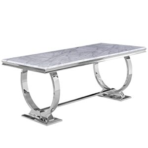 acedÉcor modern dining room table with silver stainless steel metal u-base in grey silver