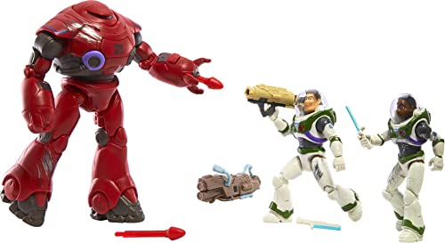 Mattel Disney and Pixar Lightyear 3 Action Figure Set, 5-in Scale Buzz Lightyear, Izzy Hawthorne & Zyclops Toys, Space Rangers vs Robots