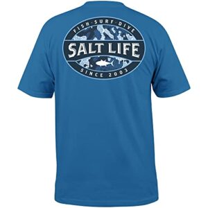 salt life atlas badge short sleeve classic fit shirt, atlantic blue, medium