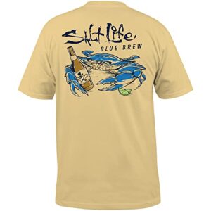 salt life mens blue brew crab short sleeve classic fit shirt, golden haze, xx-large