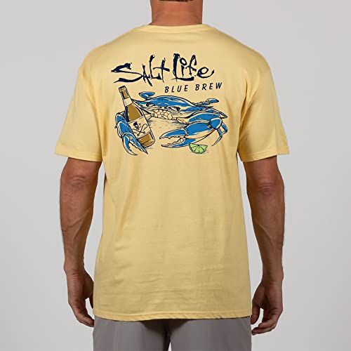 Salt Life Mens Blue Brew Crab Short Sleeve Classic Fit Shirt, Golden Haze, XX-Large