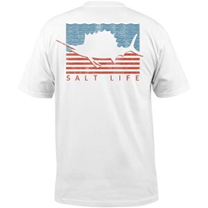 salt life sailin flag short sleeve classic fit shirt, white, medium