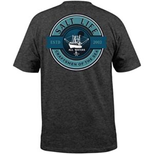 salt life all waters short sleeve classic fit shirt, charcoal heather, x-large