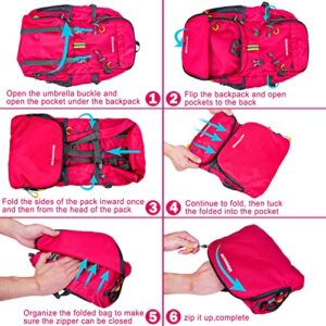 WEREWOLVES Lightweight Waterproof Foldable Small Backpack - Water Resistant Hiking Daypack for Outdoor Camping Travel (35L, Fuschia)