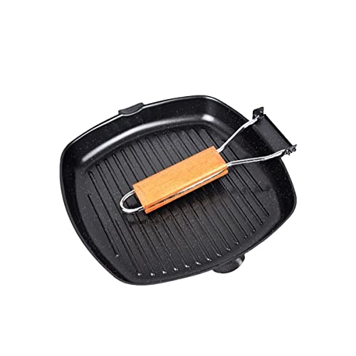 MasonOL20 Non-stick Grill Pan with Folding Handle for Meat, Fish and Vegetables For All Heat Sources 24cm/9.4IN for Stove Tops, Induction, Black