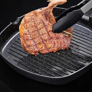 MasonOL20 Non-stick Grill Pan with Folding Handle for Meat, Fish and Vegetables For All Heat Sources 24cm/9.4IN for Stove Tops, Induction, Black