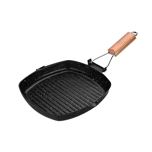 MasonOL20 Non-stick Grill Pan with Folding Handle for Meat, Fish and Vegetables For All Heat Sources 24cm/9.4IN for Stove Tops, Induction, Black