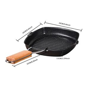 MasonOL20 Non-stick Grill Pan with Folding Handle for Meat, Fish and Vegetables For All Heat Sources 24cm/9.4IN for Stove Tops, Induction, Black