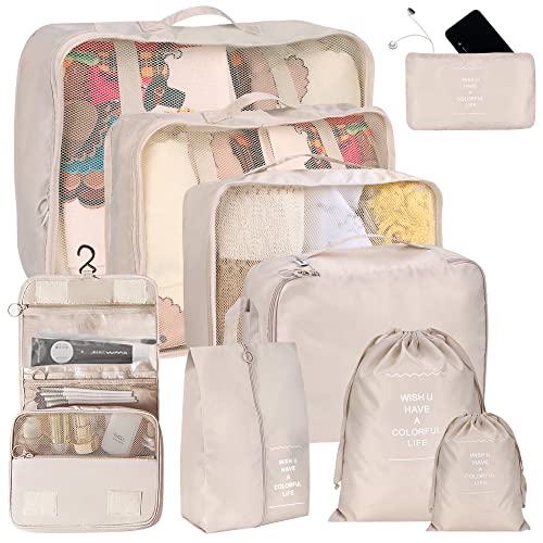 9 Set Packing Cubes for Suitcases, kingdalux Travel Luggage Packing Organizers with Laundry Bag, Compression Storage Shoe Bag, Makeup Bag, Clothing Underwear Bag, for Man & Woman