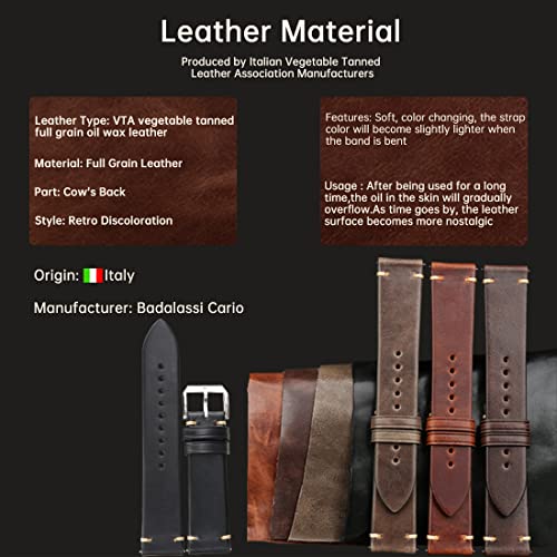 REZERO Quick Release Watch Band, Top Grain Leather Watch Straps for Men Women- 18mm 20mm 21mm 22mm 23mm 24mm Discoloration Leather Replacement Watchbands