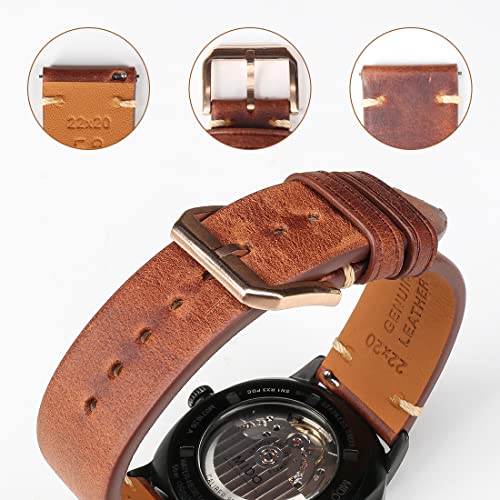 REZERO Quick Release Watch Band, Top Grain Leather Watch Straps for Men Women- 18mm 20mm 21mm 22mm 23mm 24mm Discoloration Leather Replacement Watchbands