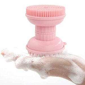 mycombo exfoliating silicone body scrubber easy to clean, 2 in 1 bath and shampoo brush, scalp massager, lathers well, long lasting, and more hygienic than traditional loofah (pink)