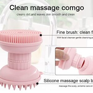 MYCOMBO Exfoliating Silicone Body Scrubber Easy to Clean, 2 in 1 Bath and Shampoo Brush, Scalp Massager, Lathers Well, Long Lasting, And More Hygienic Than Traditional Loofah (Pink)