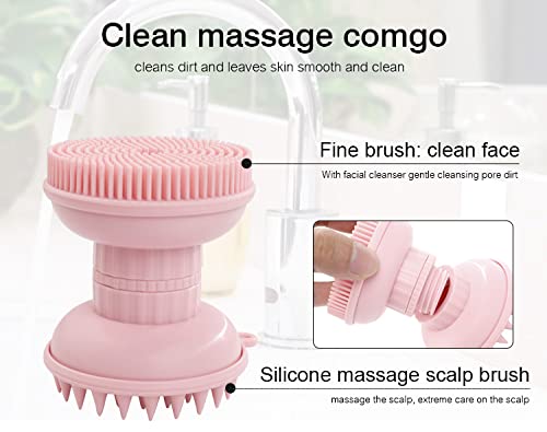 MYCOMBO Exfoliating Silicone Body Scrubber Easy to Clean, 2 in 1 Bath and Shampoo Brush, Scalp Massager, Lathers Well, Long Lasting, And More Hygienic Than Traditional Loofah (Pink)