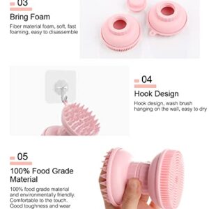 MYCOMBO Exfoliating Silicone Body Scrubber Easy to Clean, 2 in 1 Bath and Shampoo Brush, Scalp Massager, Lathers Well, Long Lasting, And More Hygienic Than Traditional Loofah (Pink)