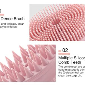 MYCOMBO Exfoliating Silicone Body Scrubber Easy to Clean, 2 in 1 Bath and Shampoo Brush, Scalp Massager, Lathers Well, Long Lasting, And More Hygienic Than Traditional Loofah (Pink)