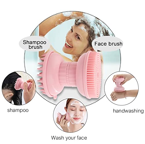 MYCOMBO Exfoliating Silicone Body Scrubber Easy to Clean, 2 in 1 Bath and Shampoo Brush, Scalp Massager, Lathers Well, Long Lasting, And More Hygienic Than Traditional Loofah (Pink)