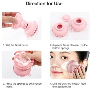 MYCOMBO Exfoliating Silicone Body Scrubber Easy to Clean, 2 in 1 Bath and Shampoo Brush, Scalp Massager, Lathers Well, Long Lasting, And More Hygienic Than Traditional Loofah (Pink)