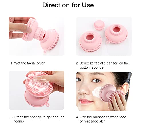 MYCOMBO Exfoliating Silicone Body Scrubber Easy to Clean, 2 in 1 Bath and Shampoo Brush, Scalp Massager, Lathers Well, Long Lasting, And More Hygienic Than Traditional Loofah (Pink)