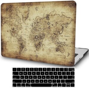 amcjj compatible with macbook air 13 inch case 2021 2020 release a2337 m1/a2179 with retina & touch id, shiny plastic hard shell case & keyboard cover, world map