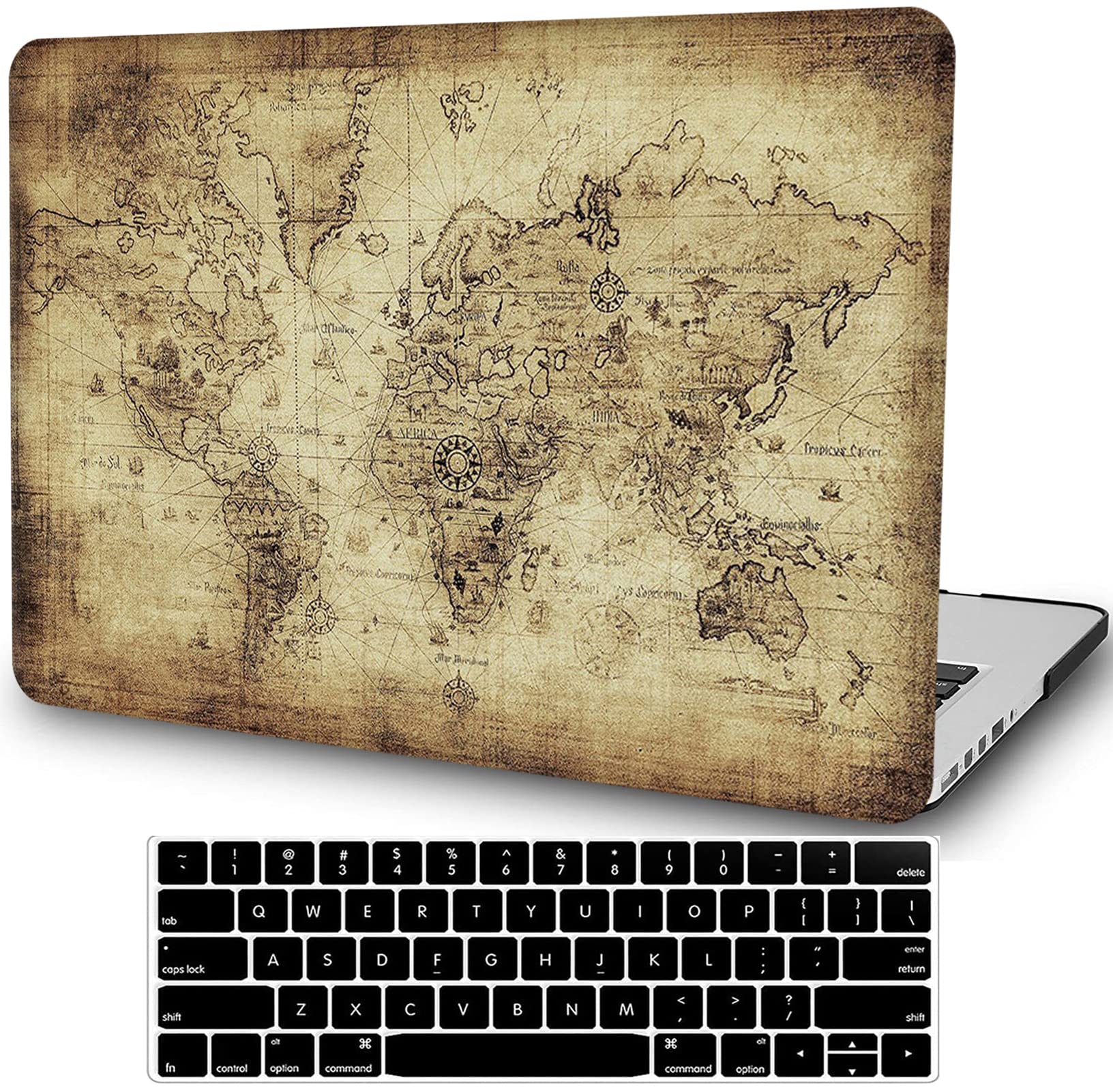 AMCJJ Compatible with MacBook Air 13 Inch Case 2021 2020 Release A2337 M1/A2179 with Retina & Touch ID, Shiny Plastic Hard Shell Case & Keyboard Cover, World Map