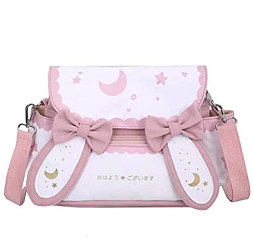 SUFUZEGA Japanese Kawaii Bunny Ear Backpack with Cute Manga Girl School Backpack Book Bag Satchel Student Teen JK (Small, Pink)