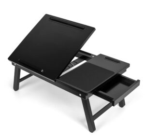 sofia + sam laptop bed tray with storage drawer and media slots | folding legs and mouse pad | fits laptops up to 15" | tablets up to 9.6" | smart phones up to 4" | espresso | work from home desk